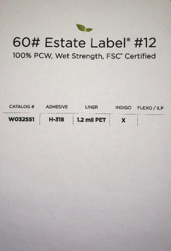 Estate Label #12 a solid environmental choice as is made from 100% PCW and is FSC® Certified